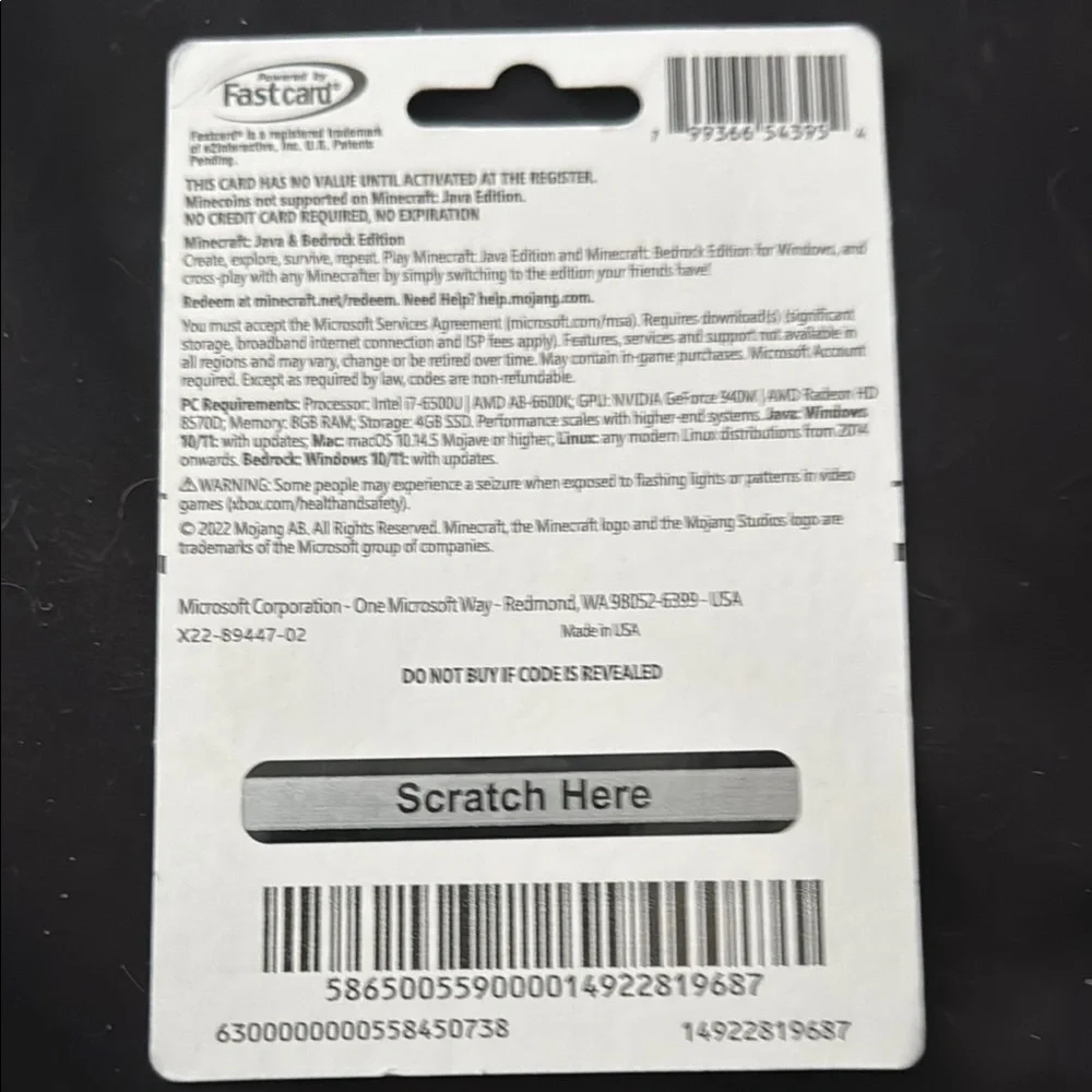Java & Bedrock PC Game Card